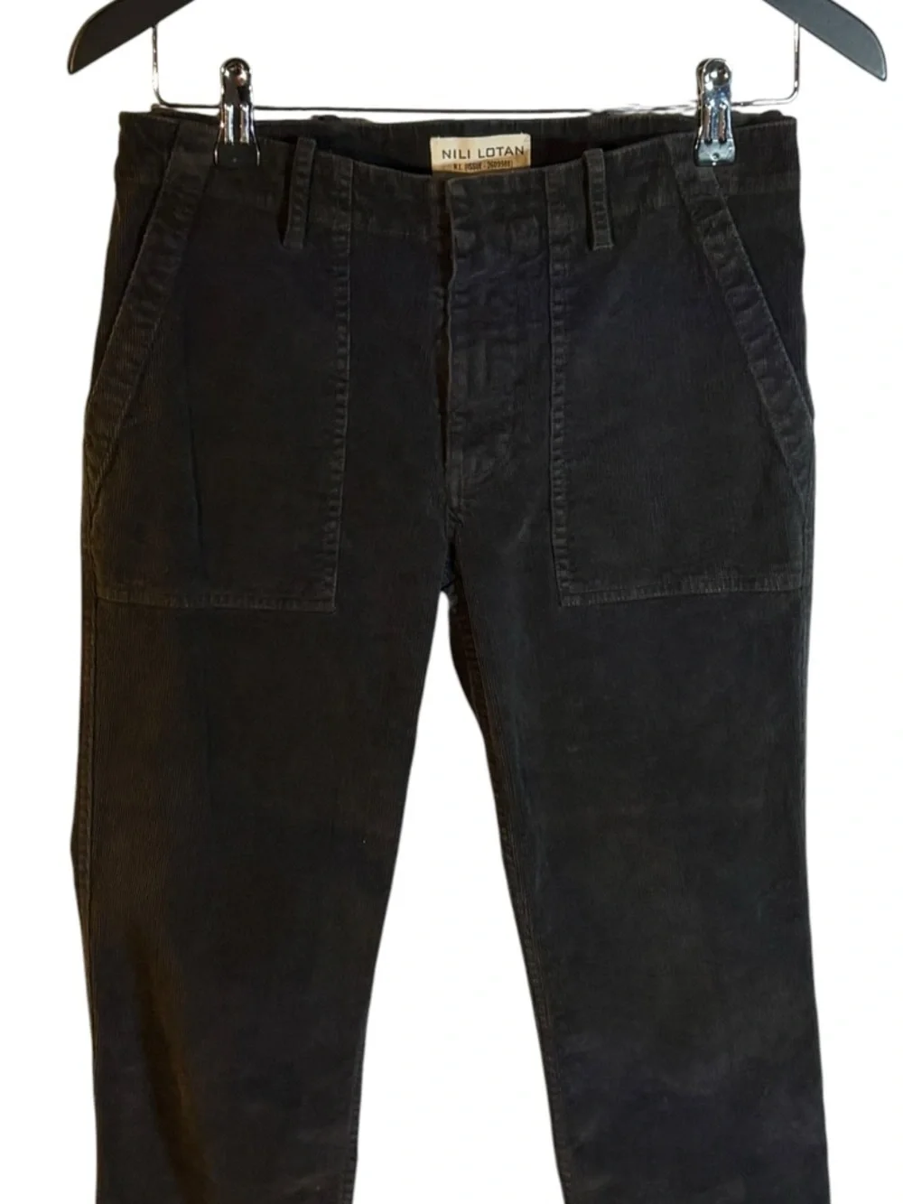 NILI LOTAN Womens Luna Crop Corduroy Pants Carbon Black in Sz 2